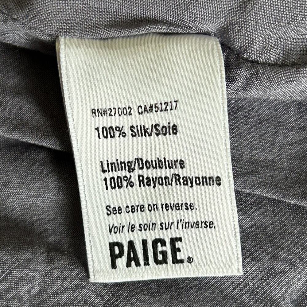 Paige Shawna 100% Silk Floral Paisley Ruffle Wrap Mini Dress Size Med Grey White - Picture 11 of 12